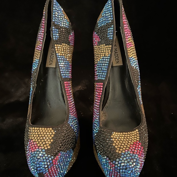 Steve Madden Size 8 Dyvinal Camouflage Rhinestone Crystal Platform 6” Heels - Picture 2 of 9